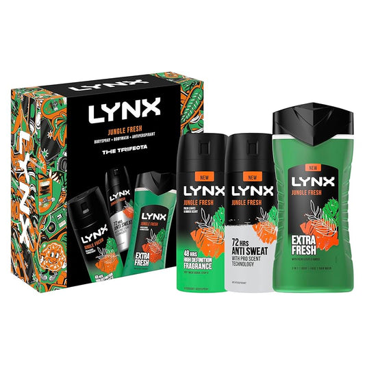 Lynx Jungle Fresh Trifecta 3 piece Gift Set with Deodorant Body Spray, Body Wash & Antiperspirant