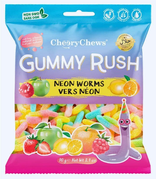 Cheery Chews Gummy Rush Neon Worms Candies 90g 10 count