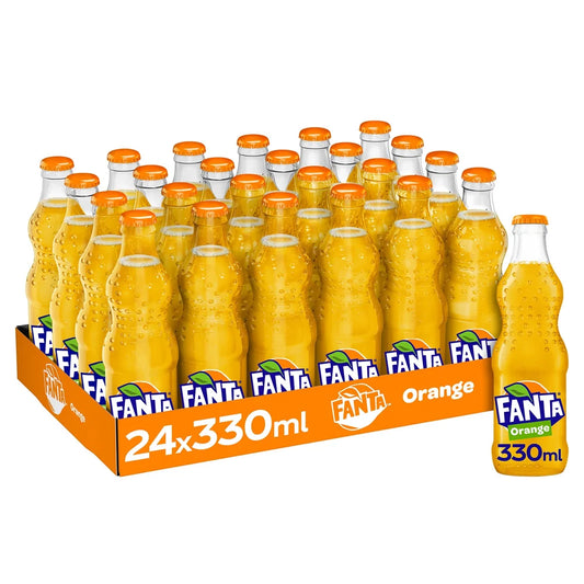 Fanta Orange Carbonated Soft Drink, Glass Bottles, 24 x 250 ml