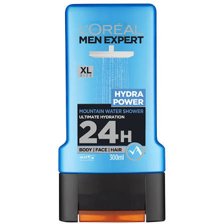 L'Oreal Paris Men Expert Hydra Power Body + Face + Hair Shower Gel, Ultimate Hydration Mountain Water, 300ml