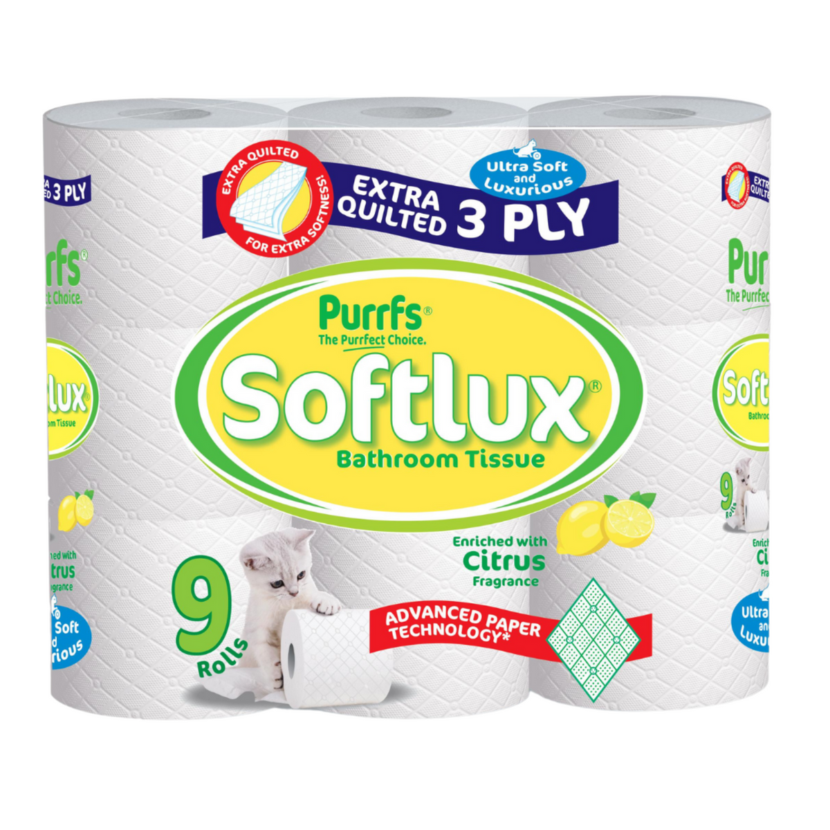 Purffs Softlux 3ply 9pk Toilet Rolls